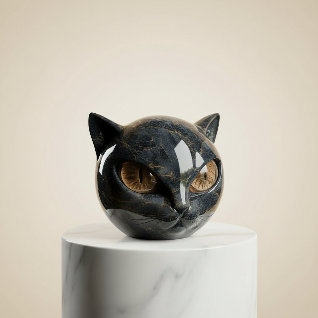 Luna Craft NoirCat Skulptur Sort Kattehoved med Hypnotiske Øjne