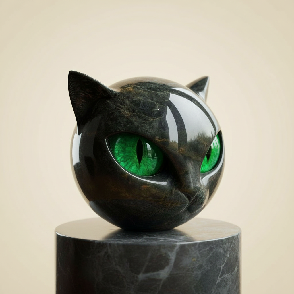 Luna Craft NoirCat Skulptur Sort Kattehoved med Hypnotiske Øjne