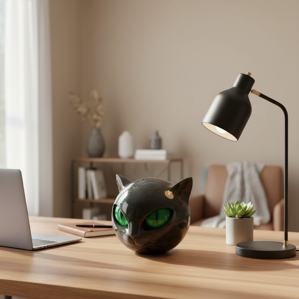 Luna Craft NoirCat Skulptur Sort Kattehoved med Hypnotiske Øjne