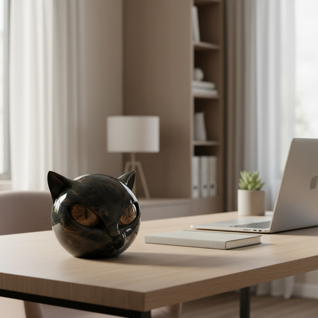 Luna Craft NoirCat Skulptur Sort Kattehoved med Hypnotiske Øjne
