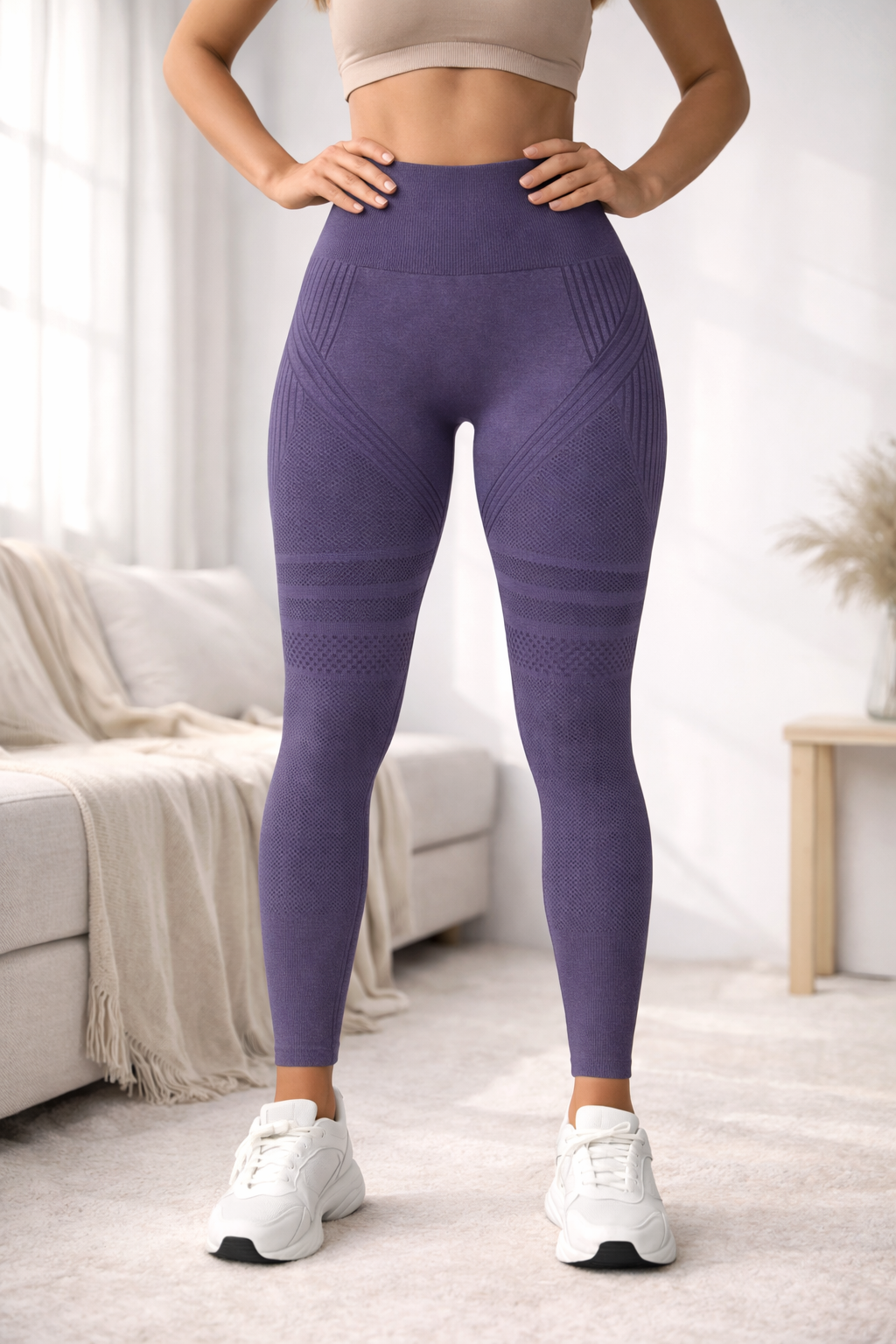 Texturerade formande leggings med hög midja – lätt kompression, ogenomskinliga, midja som inte rullar ner