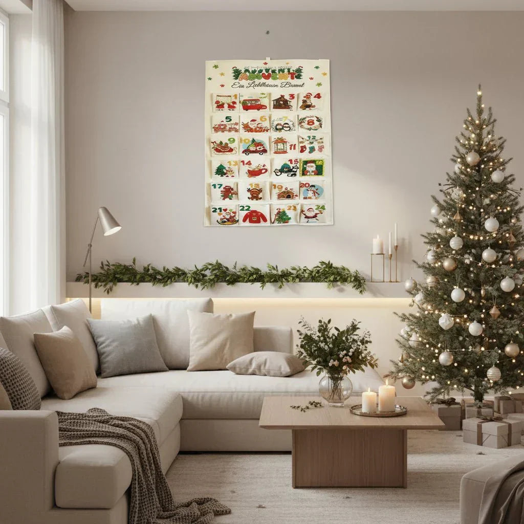 Calendário do Advento festivo de tecido DIY CraftNest com 24 bolsos para famílias