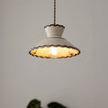 Grace Retro Ceramic Pendant Light — Cream Scalloved Shade Brown Trim