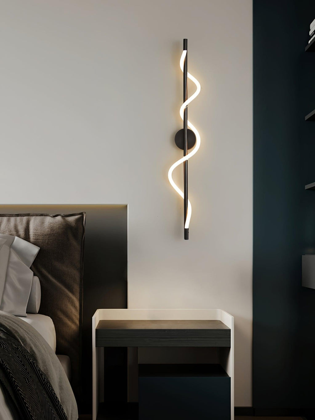 Flexible Linear Curve Wall Lamp — Helical Shape, Warm Diffused Light