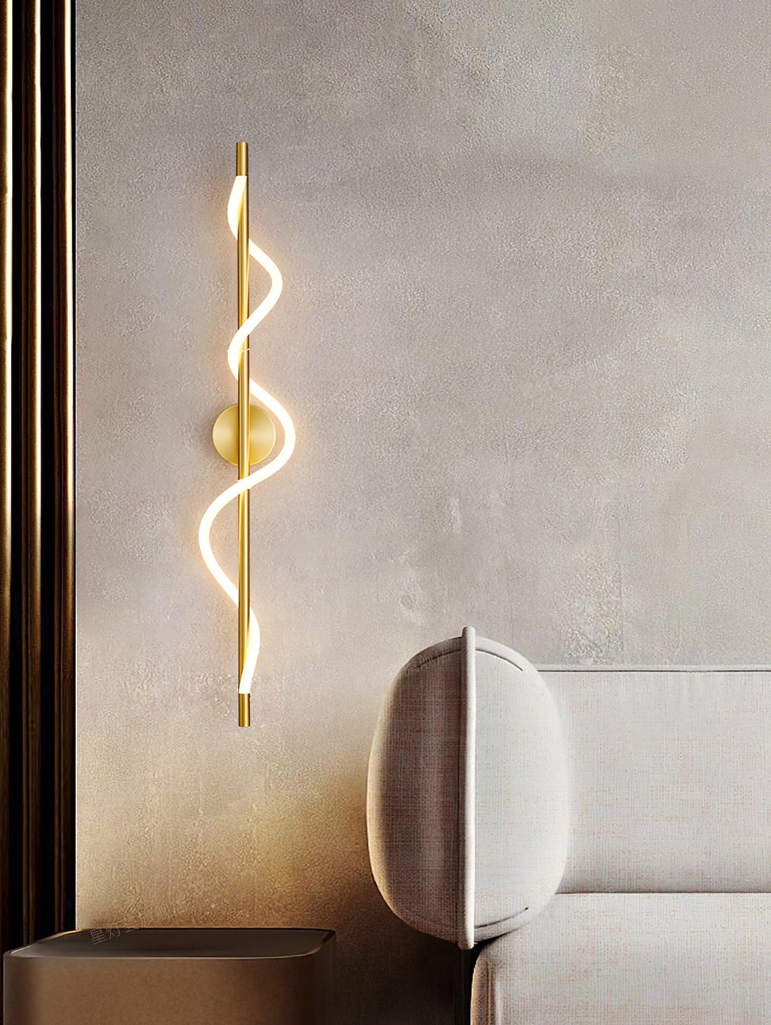Flexible Linear Curve Wall Lamp — Helical Shape, Warm Diffused Light