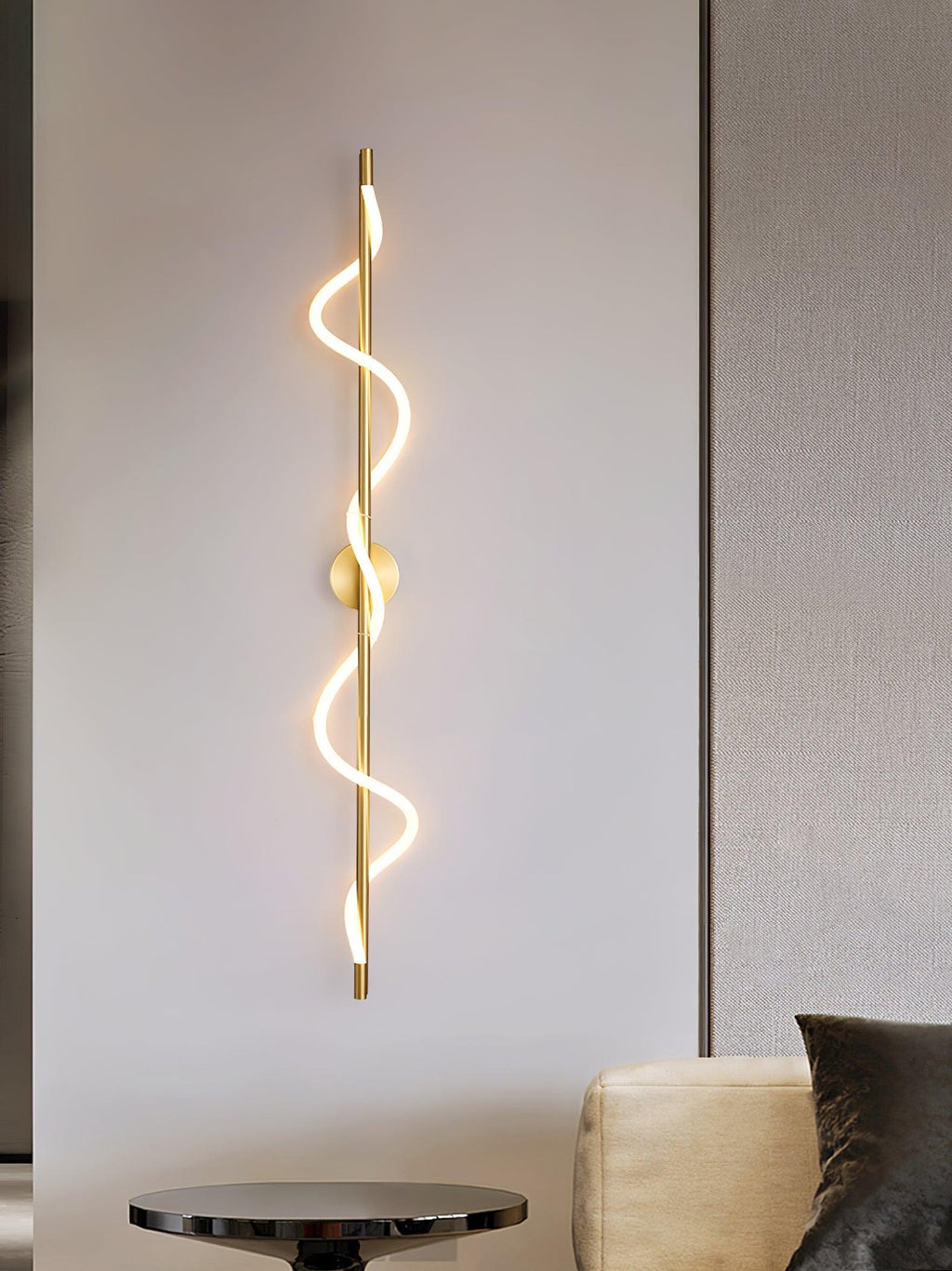 Flexible Linear Curve Wall Lamp — Helical Shape, Warm Diffused Light