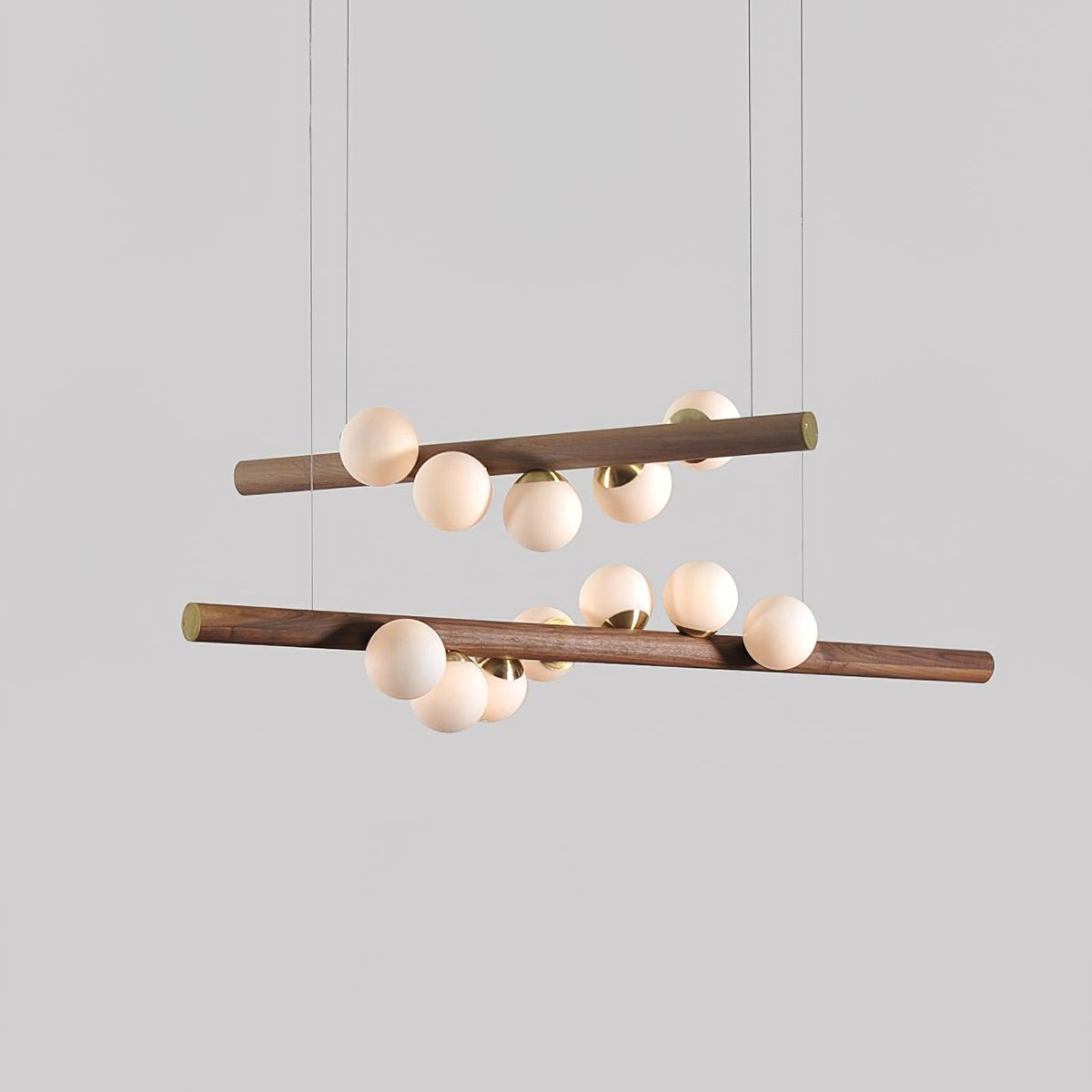 Contemporary Scandinavian Wooden Pendant Light — Linear Staggered Globes