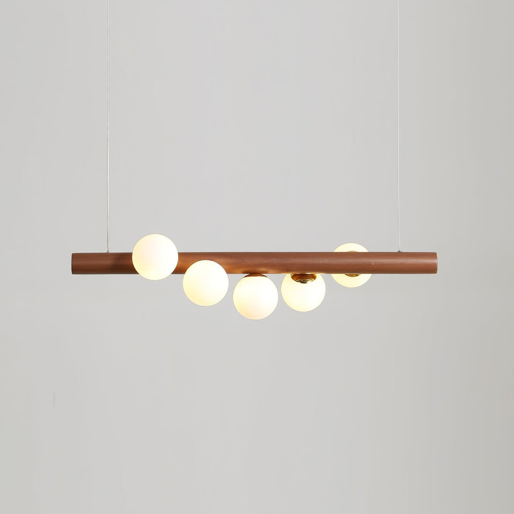 Contemporary Scandinavian Wooden Pendant Light — Linear Staggered Globes