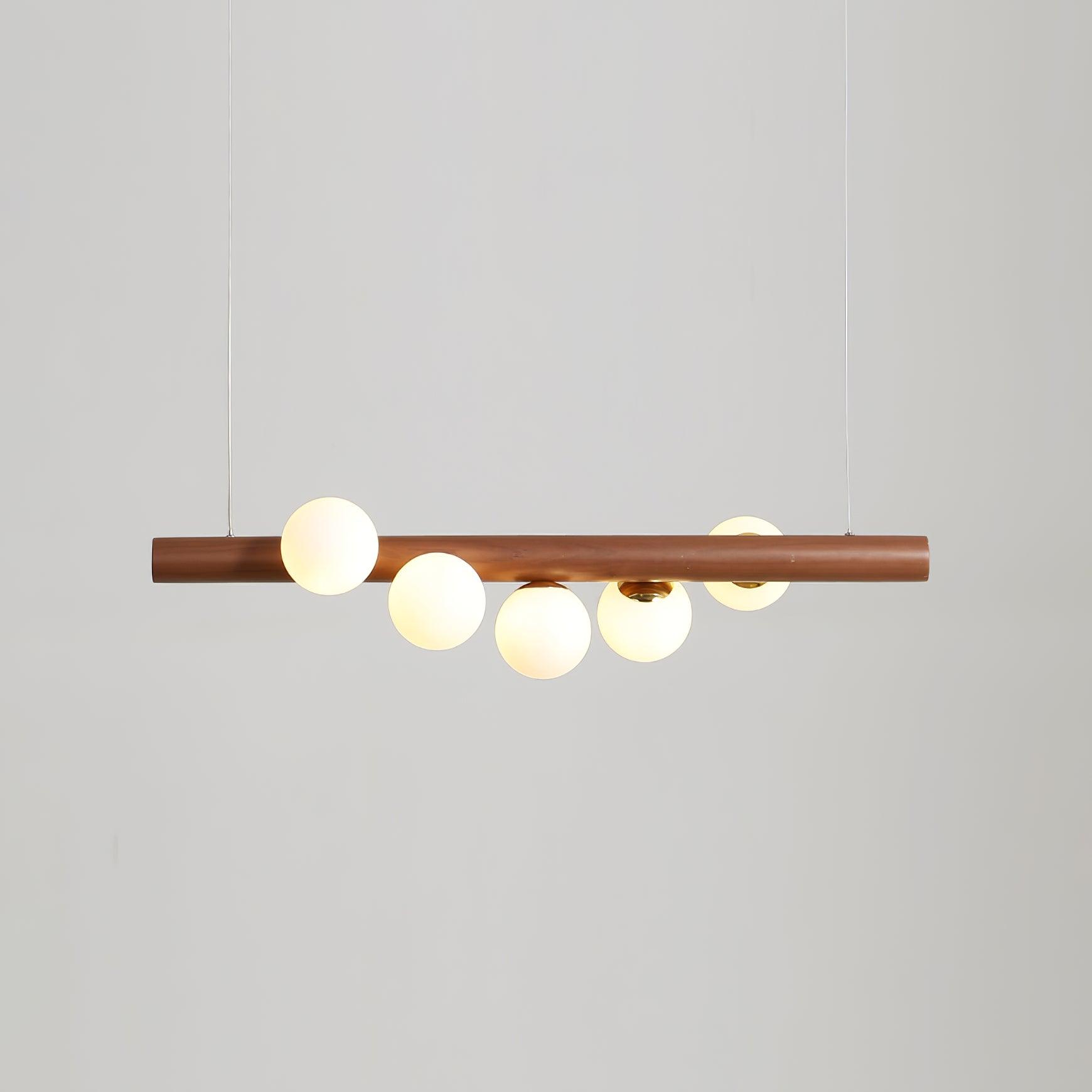 Contemporary Scandinavian Wooden Pendant Light — Linear Staggered Globes