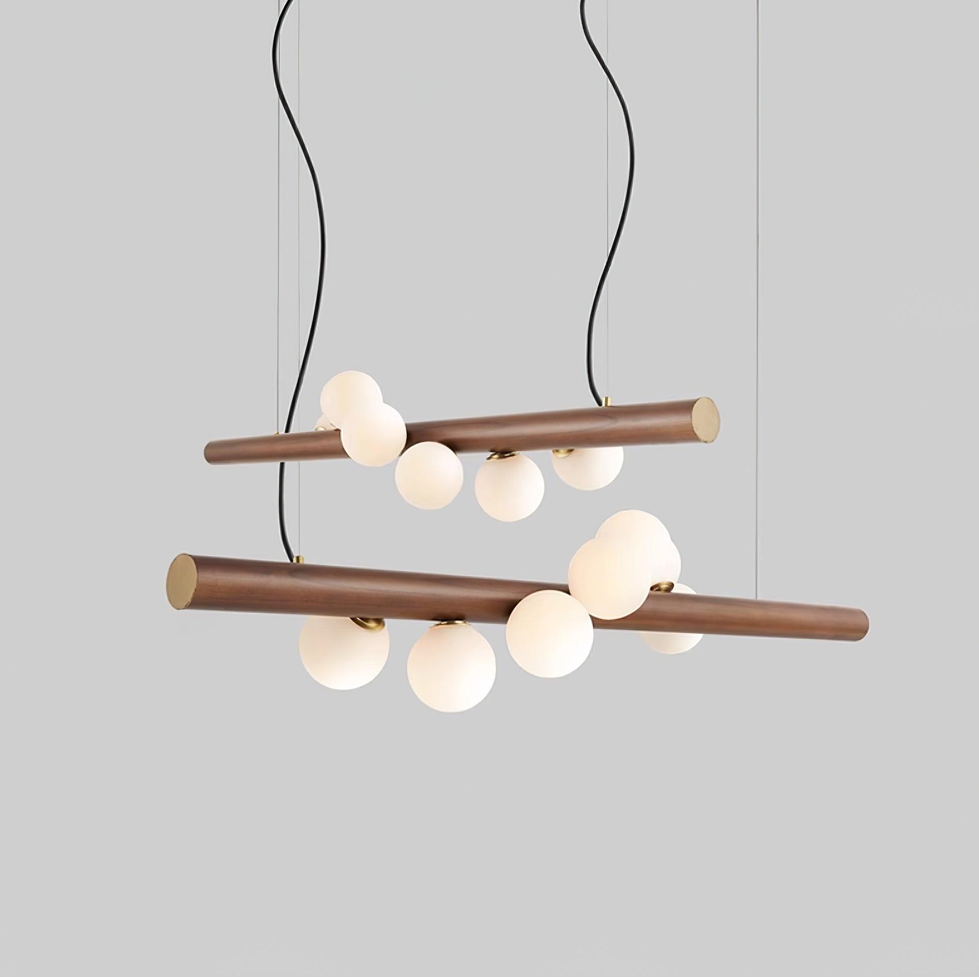 Contemporary Scandinavian Wooden Pendant Light — Linear Staggered Globes
