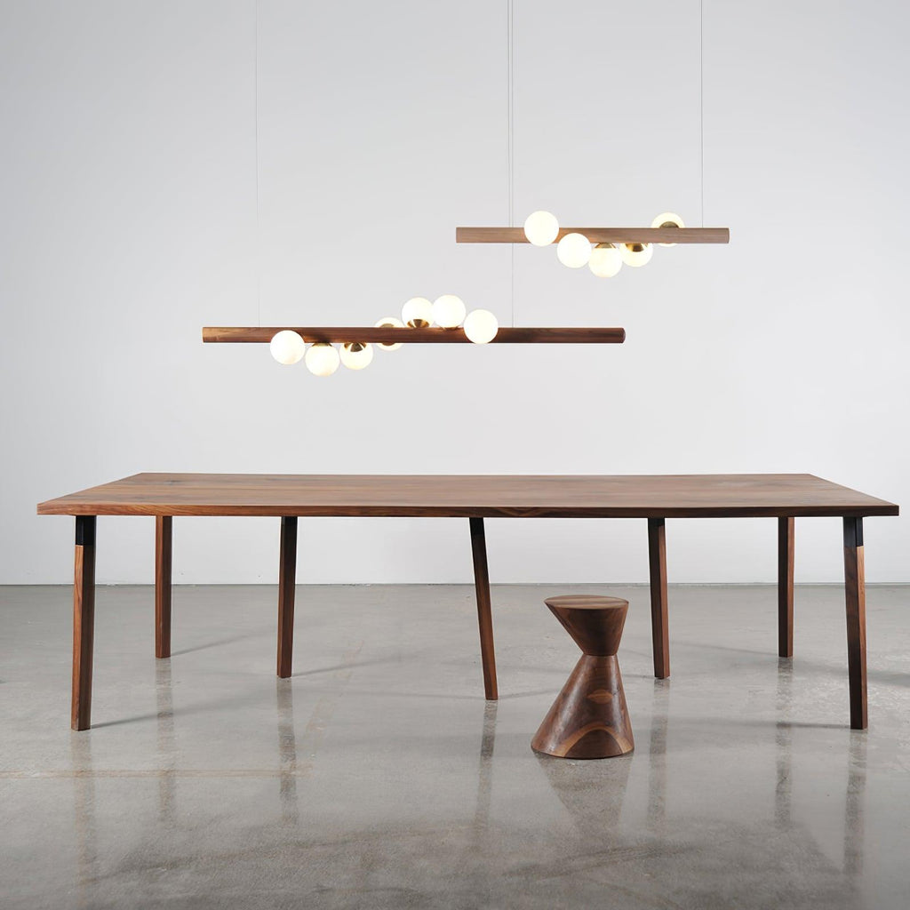 Contemporary Scandinavian Wooden Pendant Light — Linear Staggered Globes