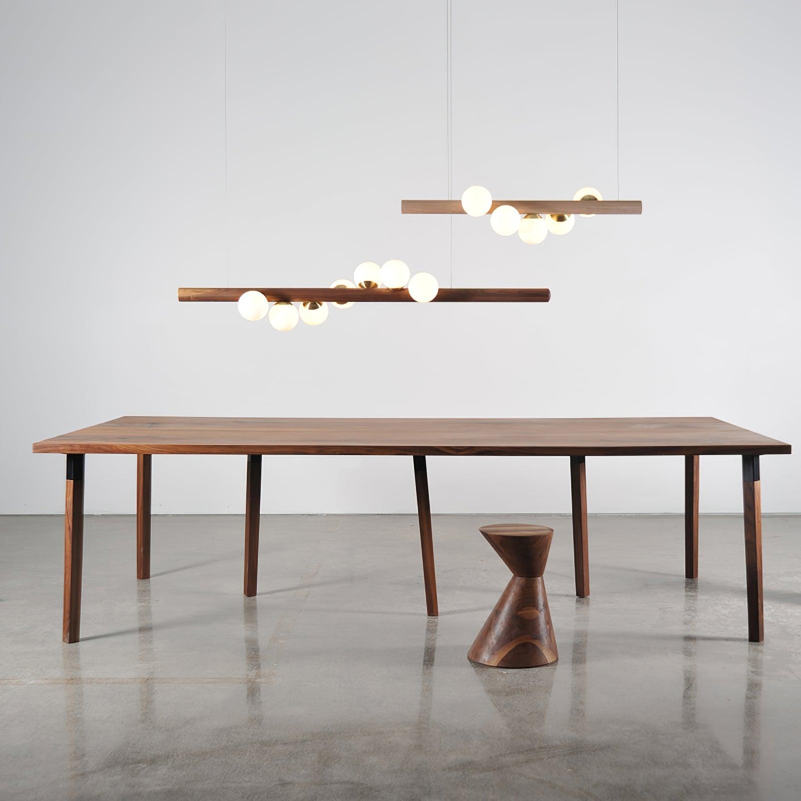 Contemporary Scandinavian Wooden Pendant Light — Linear Staggered Globes