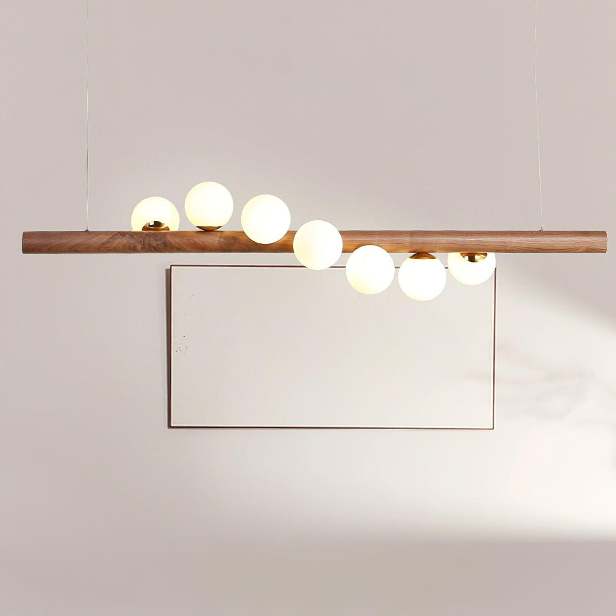 Contemporary Scandinavian Wooden Pendant Light — Linear Staggered Globes
