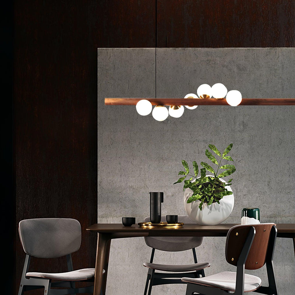Contemporary Scandinavian Wooden Pendant Light — Linear Staggered Globes