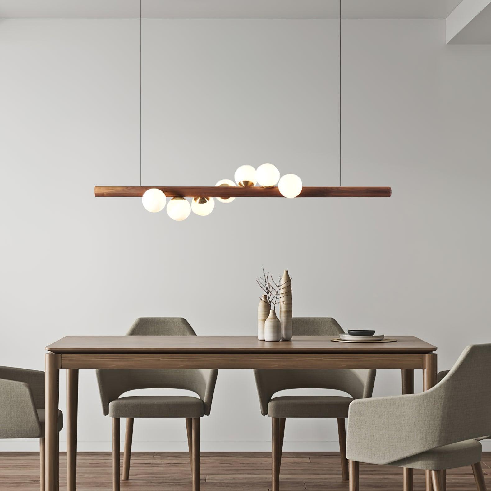 Contemporary Scandinavian Wooden Pendant Light — Linear Staggered Globes