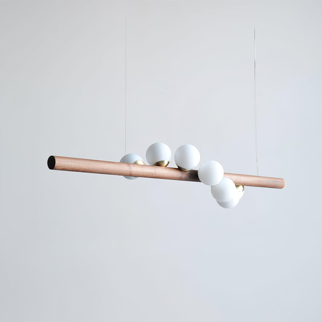 Contemporary Scandinavian Wooden Pendant Light — Linear Staggered Globes