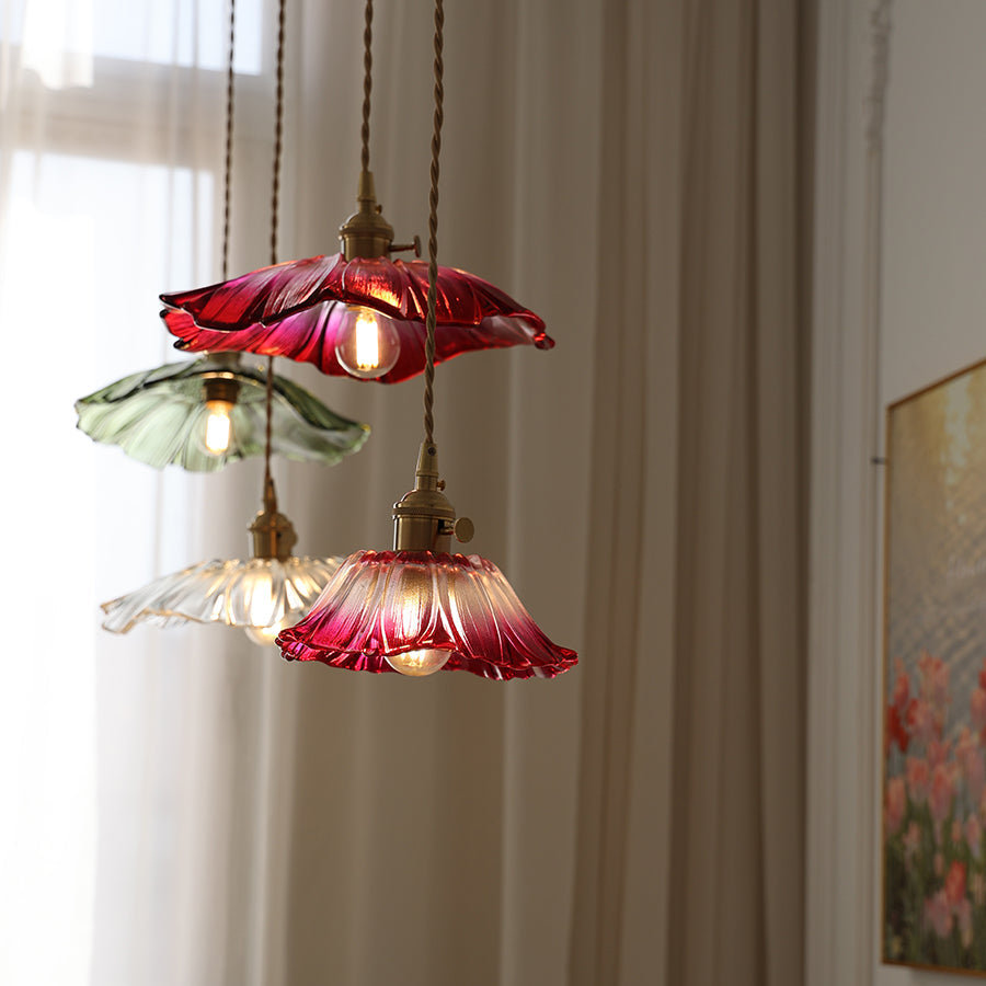 Lámpara colgante de vidrio con forma de flor Calia - luminaria de techo vintage