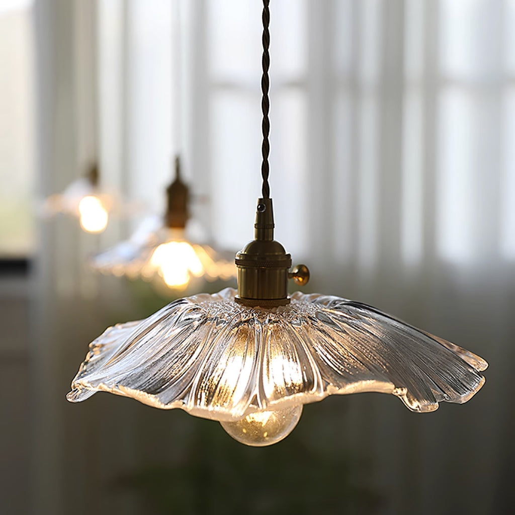 Lámpara colgante de vidrio con forma de flor Calia - luminaria de techo vintage