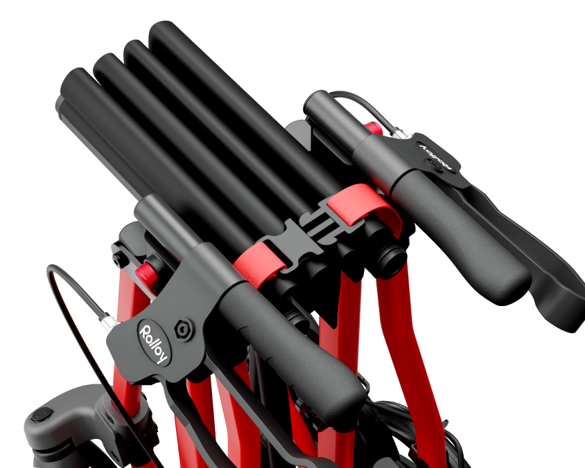 Folded rollator held together by the folding lock