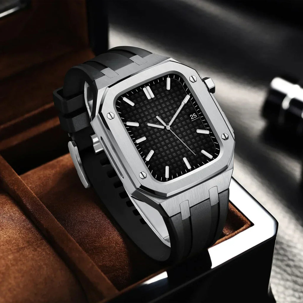 AP9009 silikonový řemínek s pouzdrem z nerezové oceli 316L pro Apple Watch