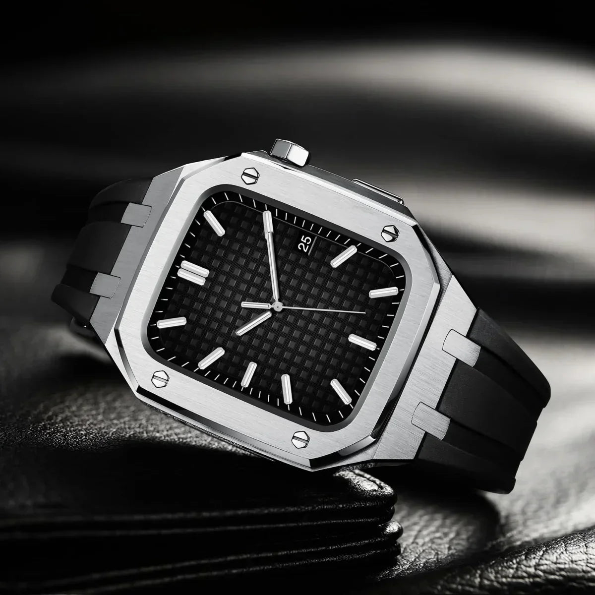AP9009 silikonový řemínek s pouzdrem z nerezové oceli 316L pro Apple Watch