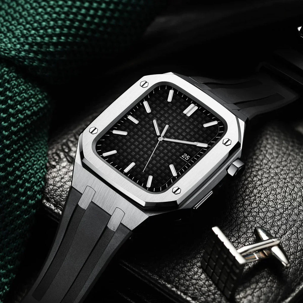 AP9009 silikonový řemínek s pouzdrem z nerezové oceli 316L pro Apple Watch