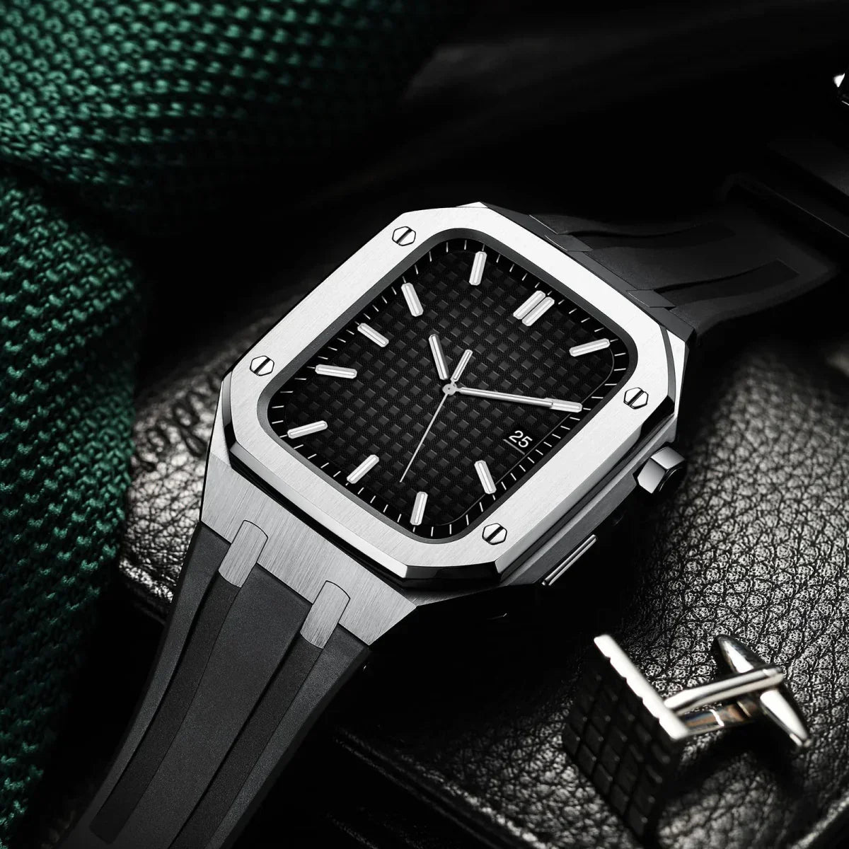 AP9009 silikonový řemínek s pouzdrem z nerezové oceli 316L pro Apple Watch