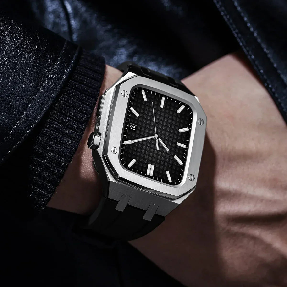 AP9009 silikonový řemínek s pouzdrem z nerezové oceli 316L pro Apple Watch