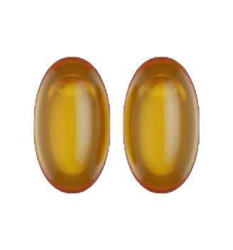 Close-up of two golden softgels