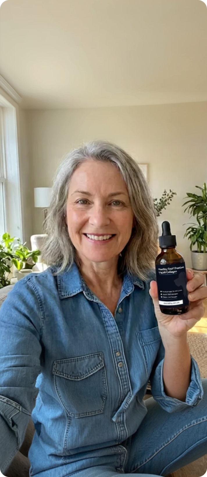 Woman holding the dog collagen dropper bottle