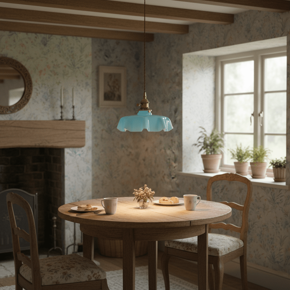 Francouzské květinové plisované závěsné svítidlo — vintage design osvětlení