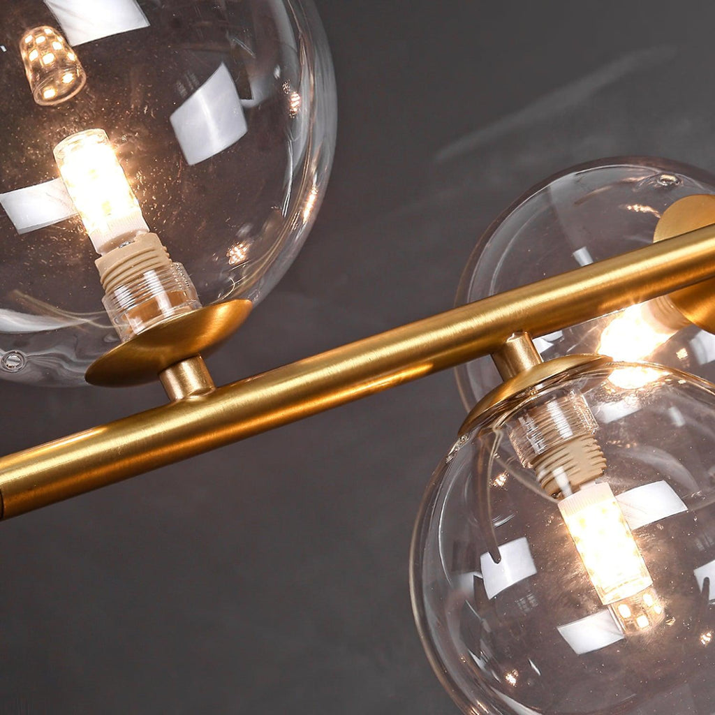 Lustra-pendellampe – gyllen messing, detaljer i glass med 5 lyskilder