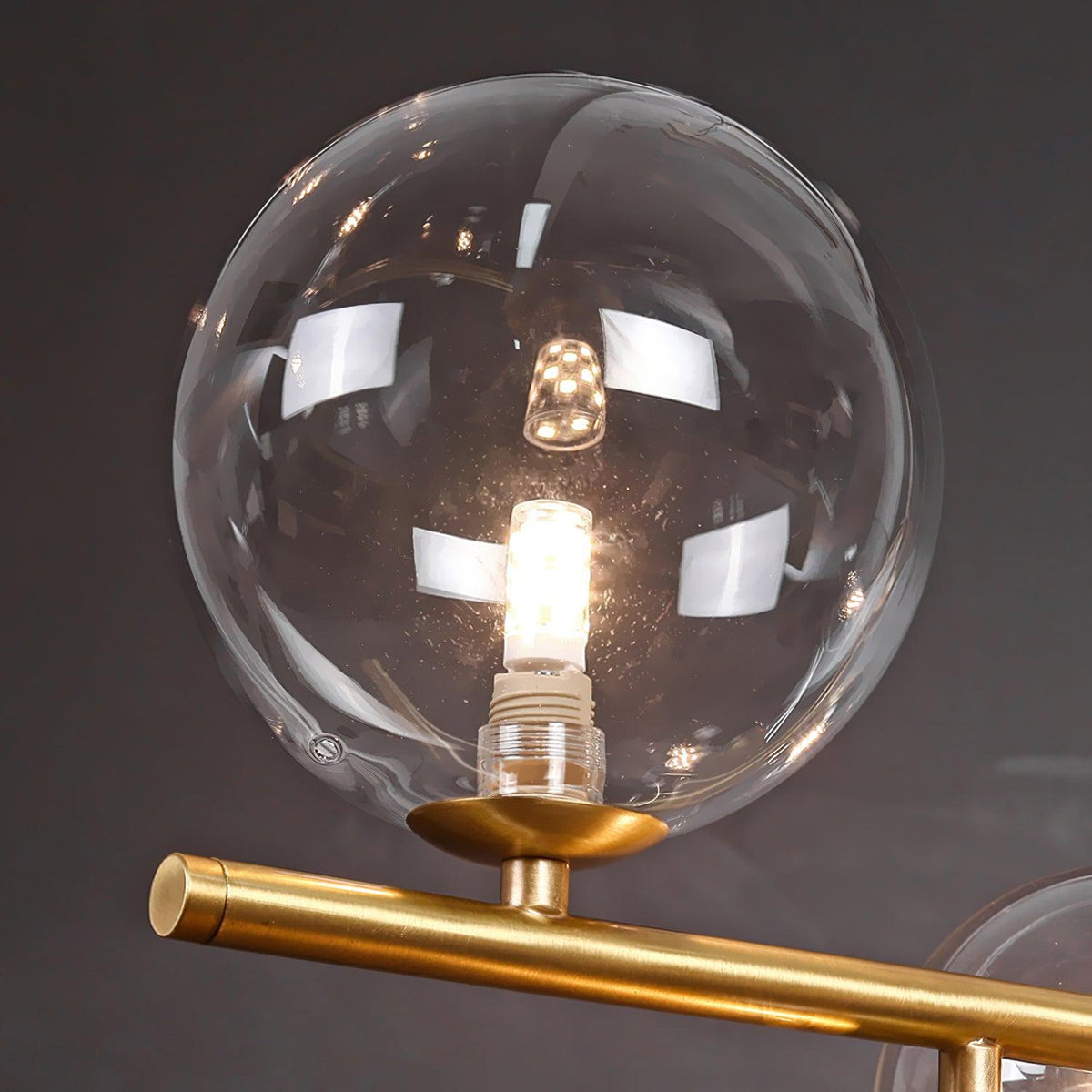 Lustra-pendellampe – gyllen messing, detaljer i glass med 5 lyskilder