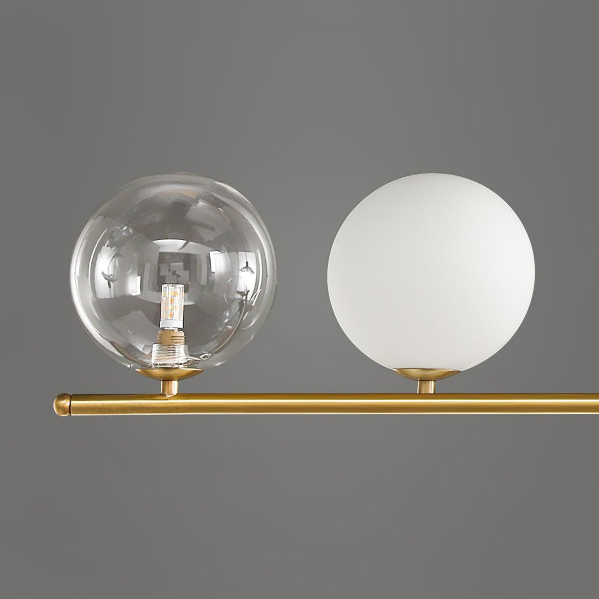 Lustra-pendellampe – gyllen messing, detaljer i glass med 5 lyskilder
