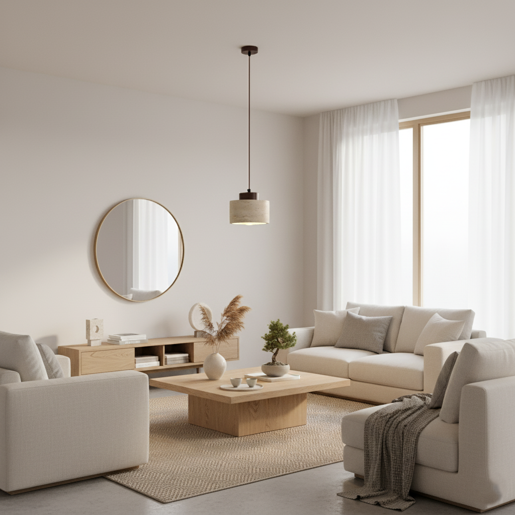 Lampada a sospensione in travertino – Pietra naturale nordica minimalista