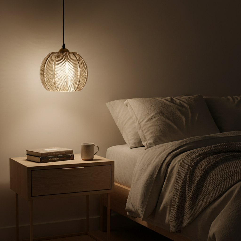 Skleněné závěsné svítidlo se vzorem listů - designová lampa