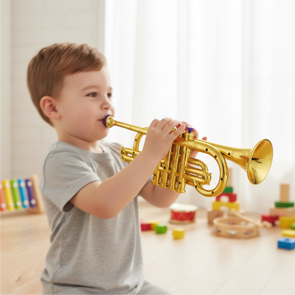 Little Melody Tromba Giocattolo per Bambini con 4 Tasti Strumento Educativo in Plastica ABS