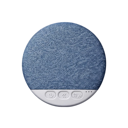 Round fabric-covered pillow speaker with three buttons