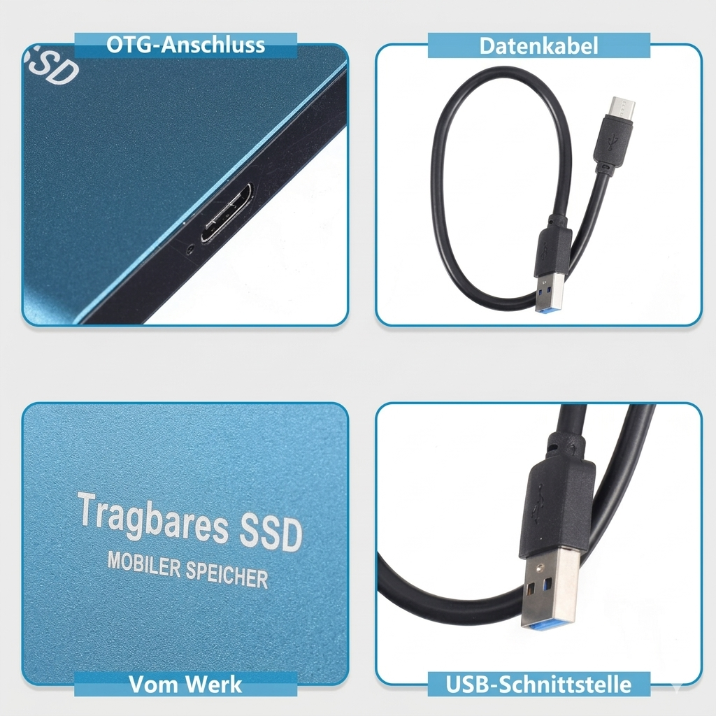 Tragbare SSD für Hochgeschwindigkeitsspeicher und einfache Backups