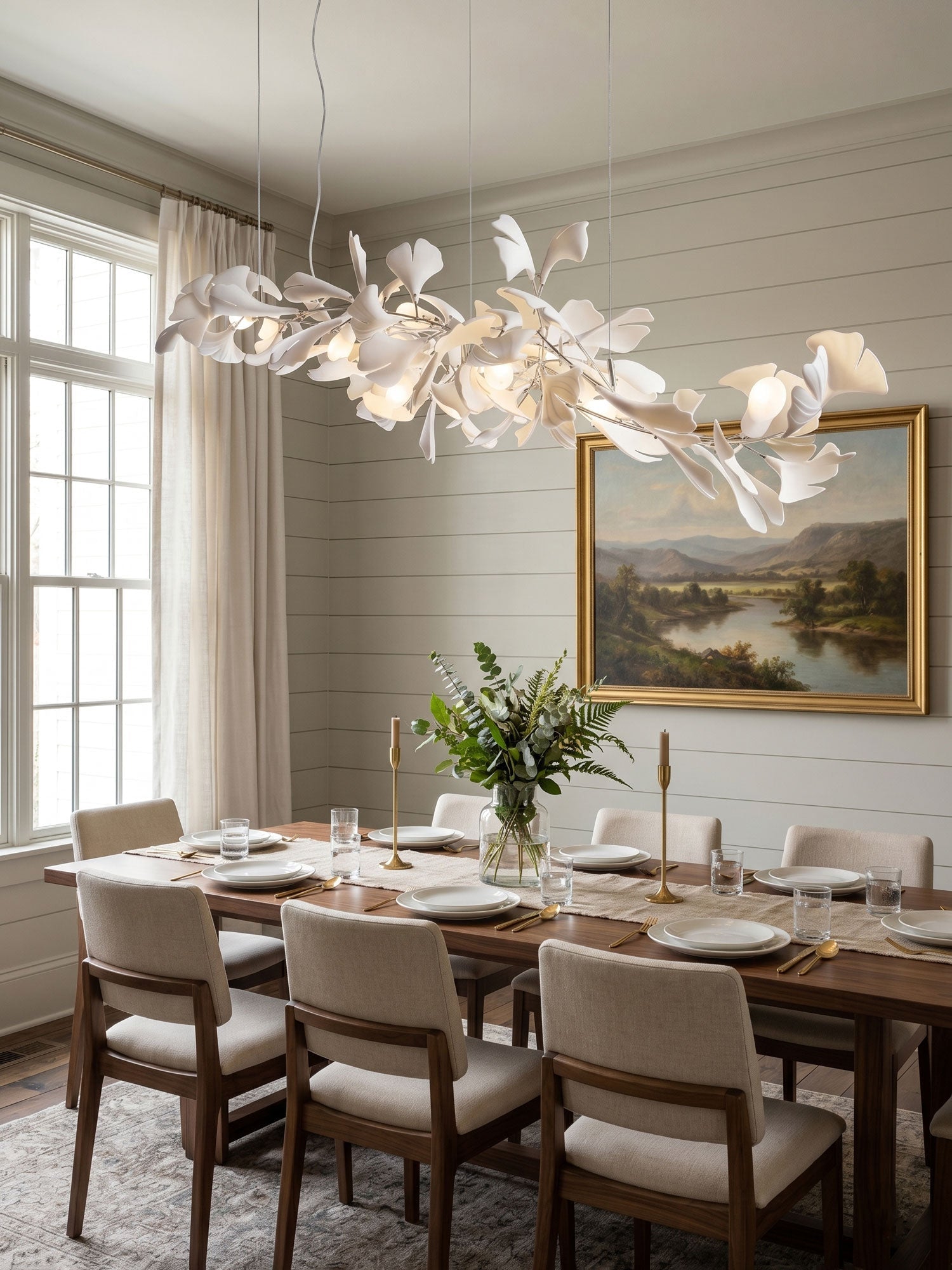 Lineare Pendelleuchte „Gingko Bloom“ – 39 Zoll, 6-flammig, oder 47 Zoll, 8-flammig