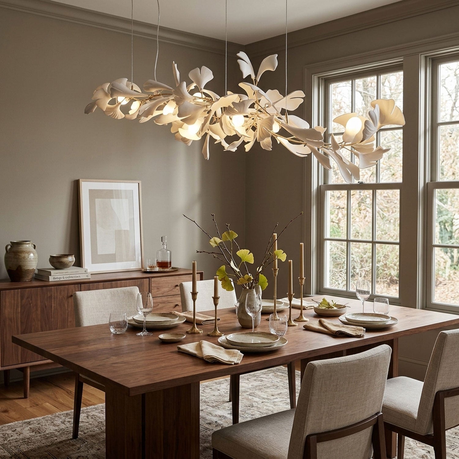 Lineare Pendelleuchte „Gingko Bloom“ – 39 Zoll, 6-flammig, oder 47 Zoll, 8-flammig