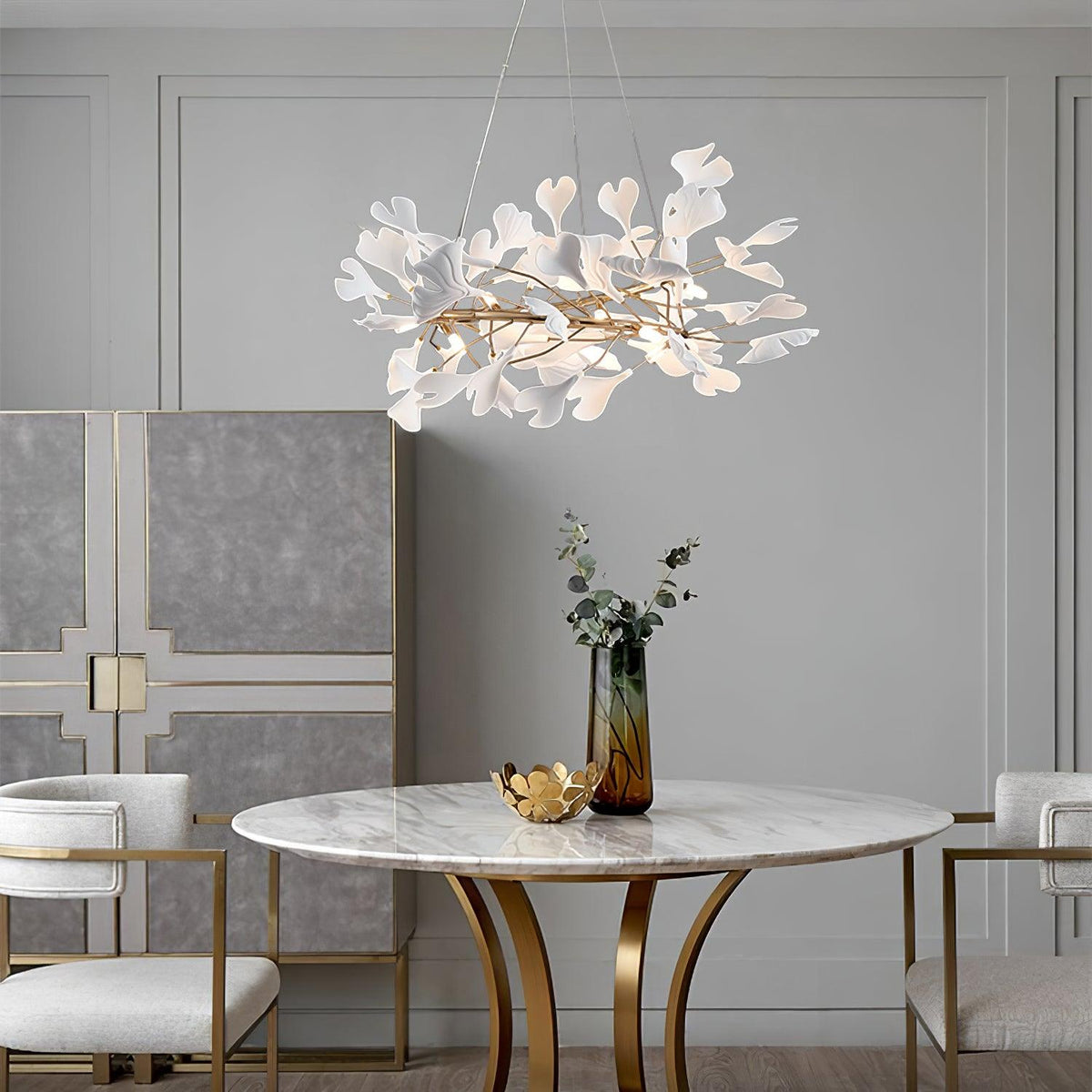 Lustre moderne Olivia - LED intégrée, finition dorée, corps en céramique
