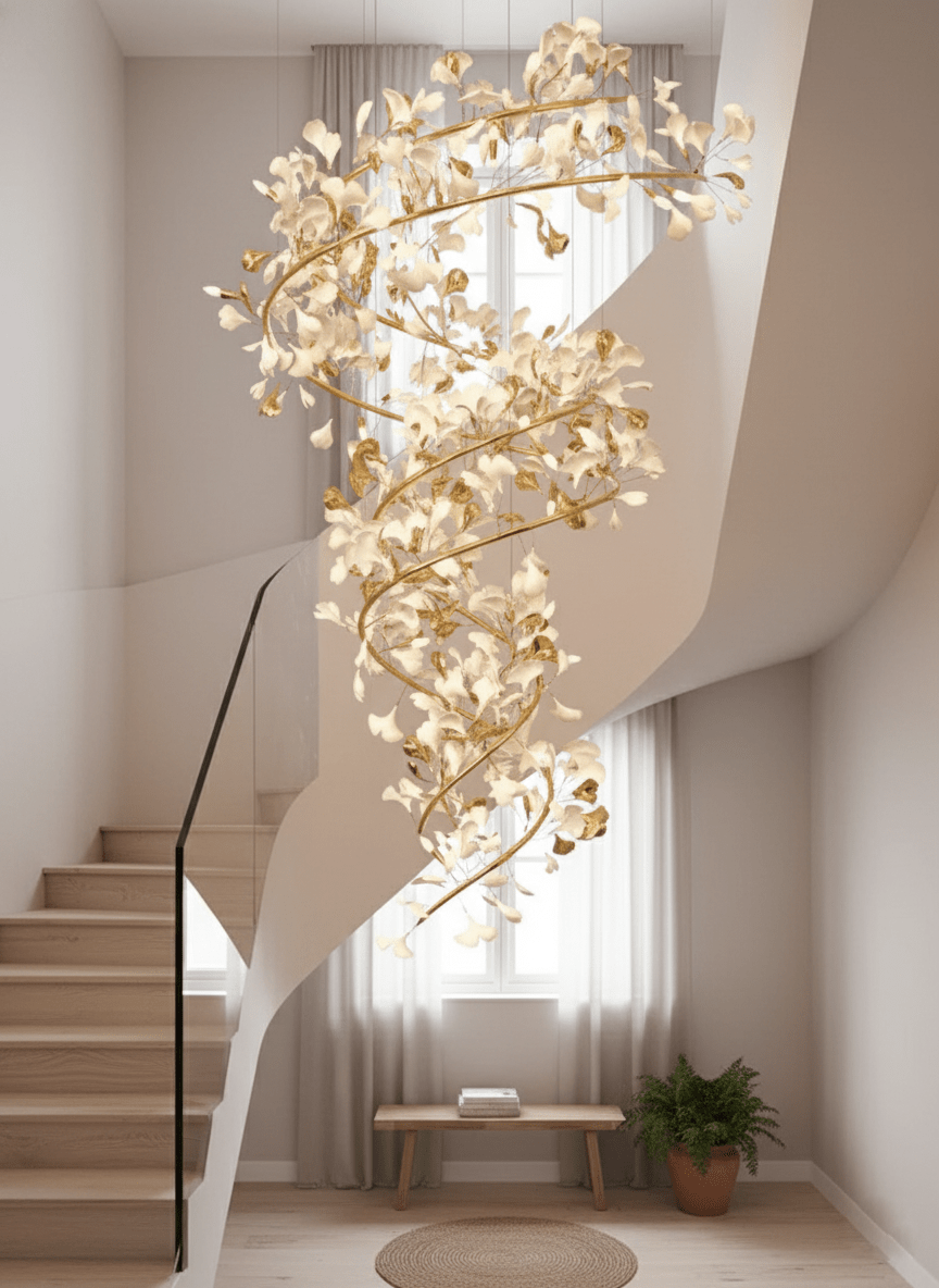 Cascading Gingko Spiral Leaf Chandelier