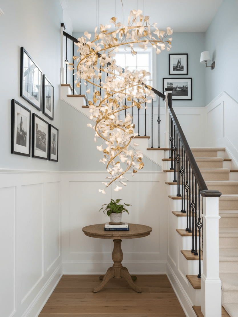 Cascading Gingko Spiral Leaf Chandelier