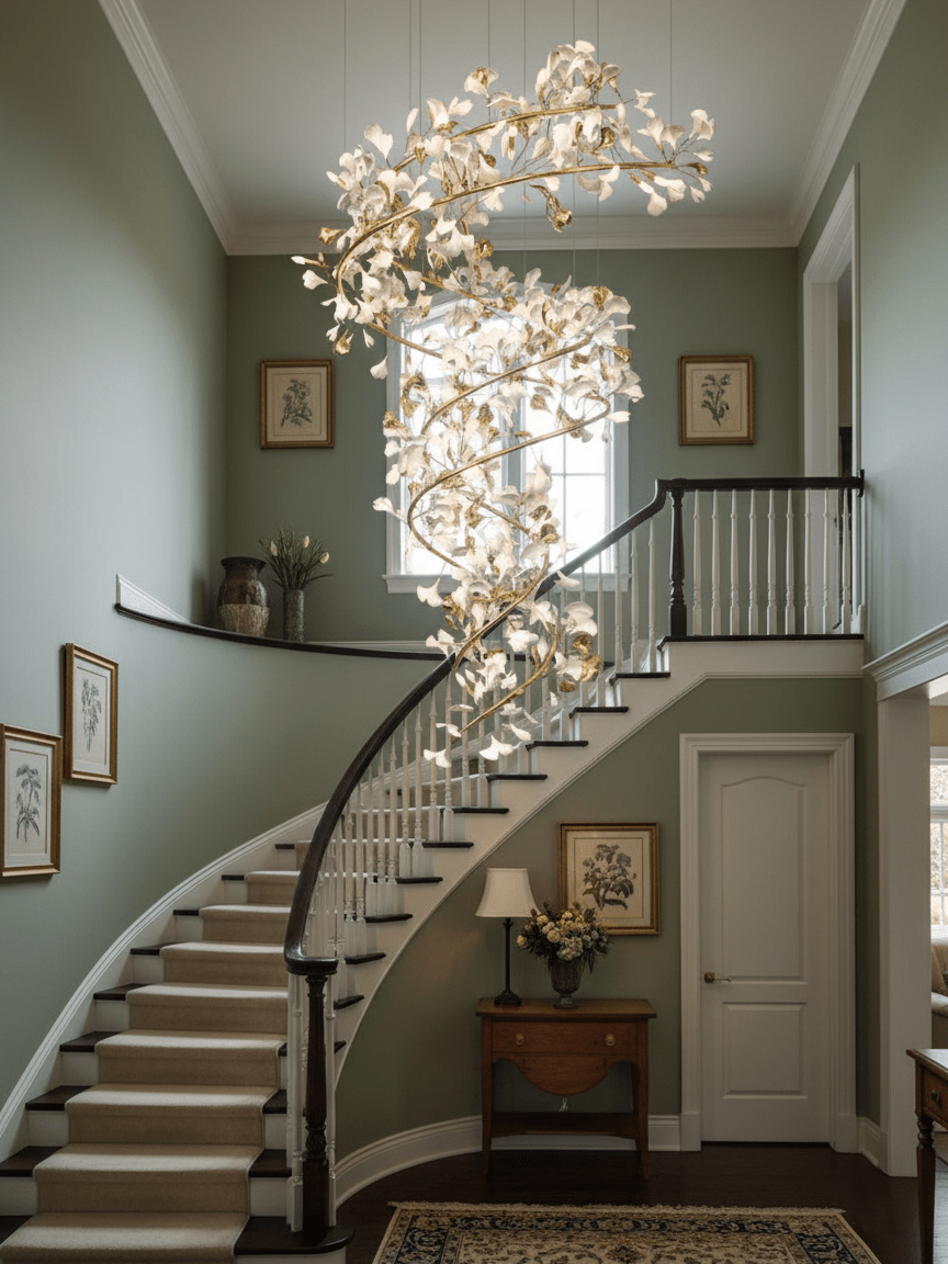 Cascading Gingko Spiral Leaf Chandelier