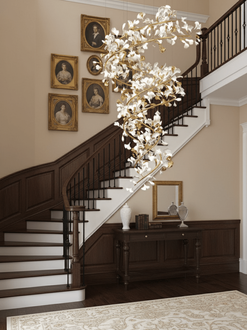 Cascading Gingko Spiral Leaf Chandelier