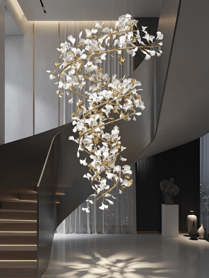 Cascading Gingko Spiral Leaf Chandelier