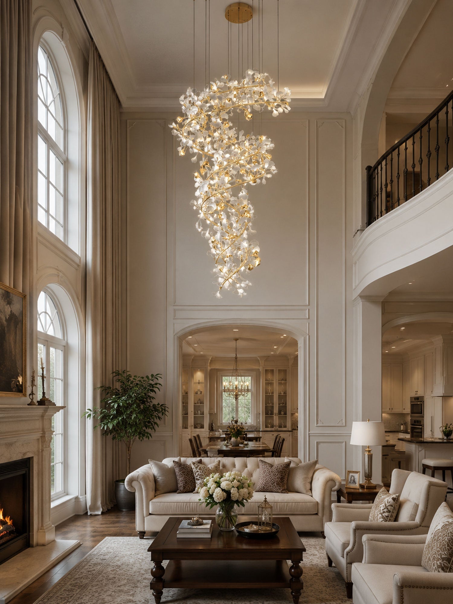 Cascading Gingko Spiral Leaf Chandelier