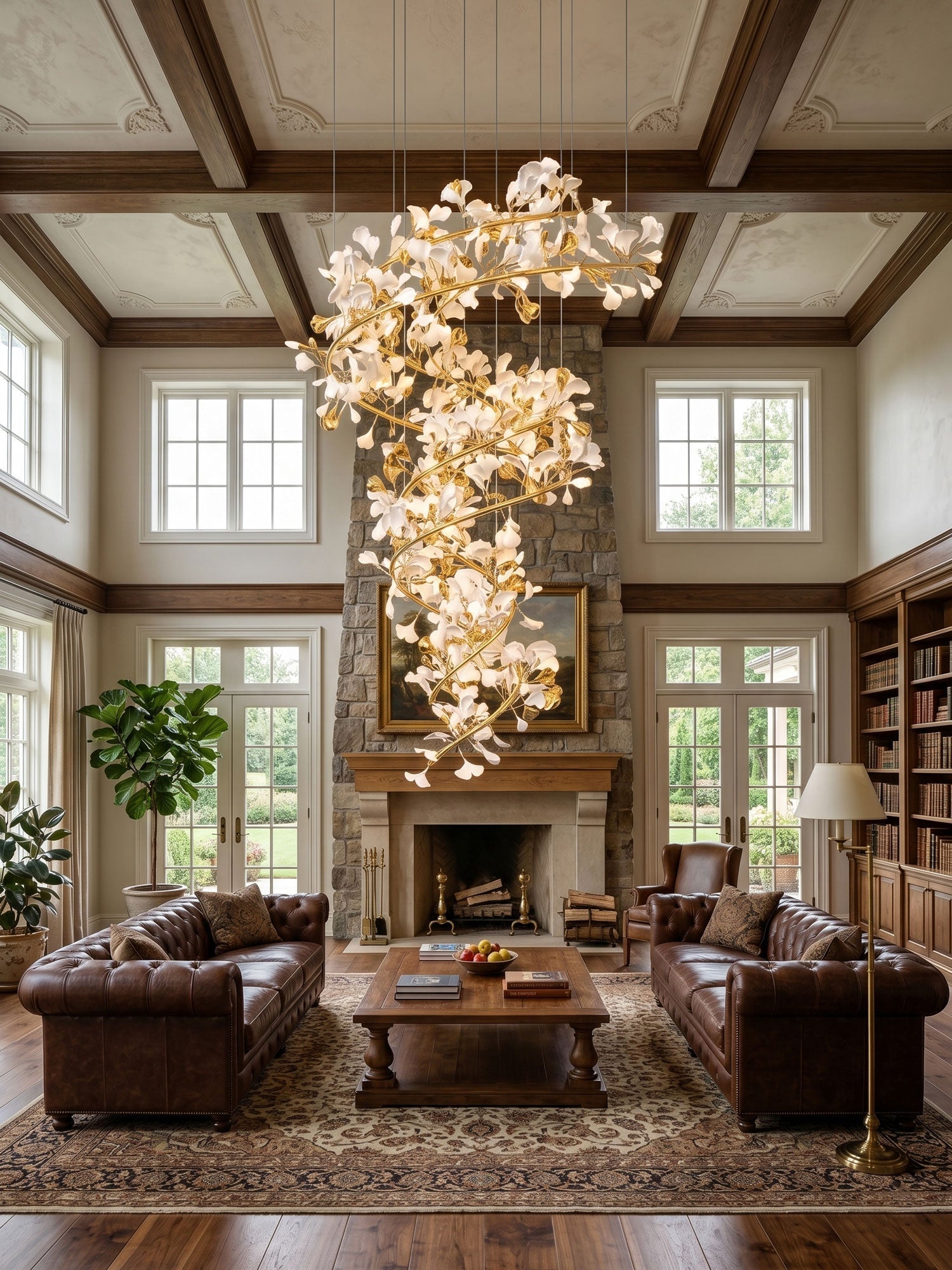 Cascading Gingko Spiral Leaf Chandelier