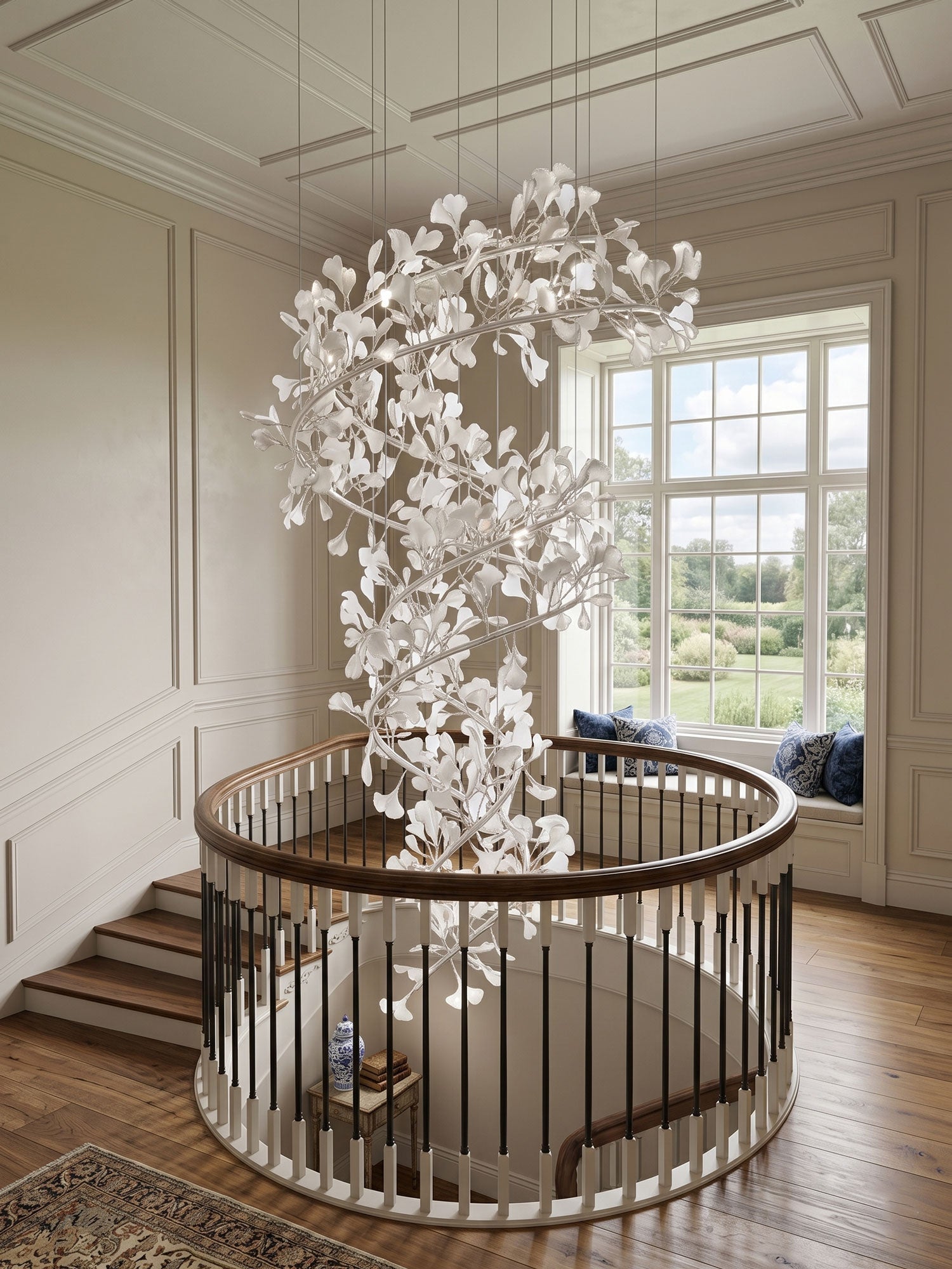 Cascading Gingko Spiral Leaf Chandelier